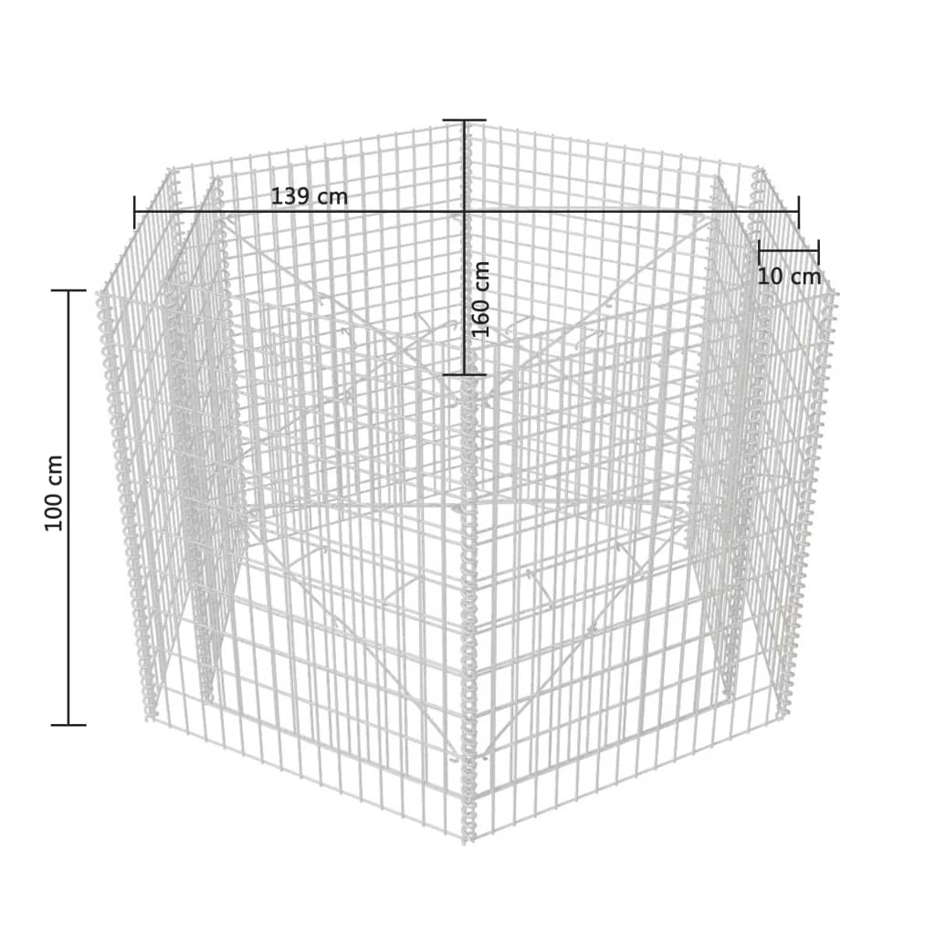 Jardinieră gabion hexagonală, 160 x 139 x 100 cm