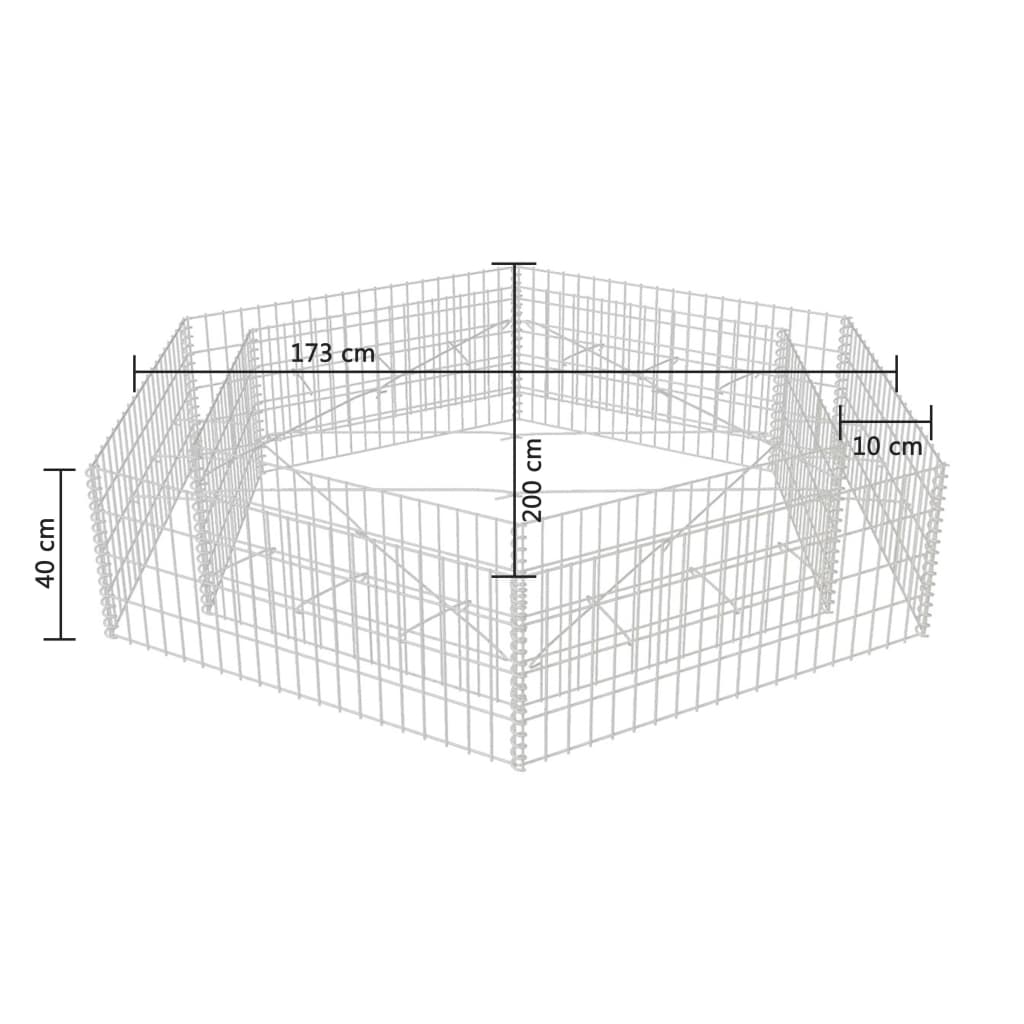 Jardinieră gabion hexagonală, 200 x 173 x 40 cm