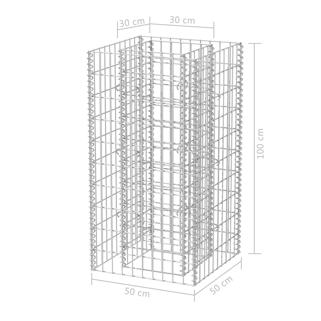 Jardinieră gabion din oțel, 50 x 50 x 100 cm