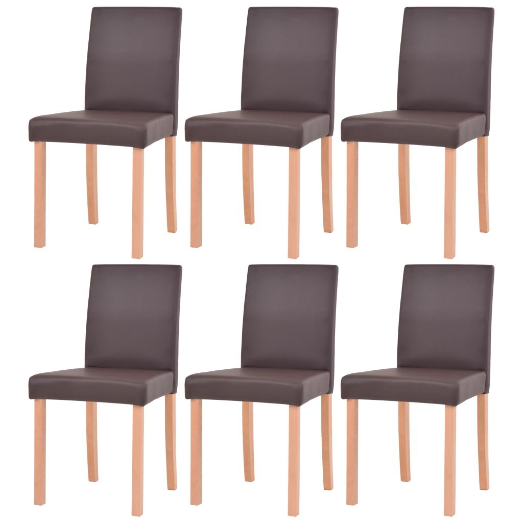 Masă și scaune 7 piese, piele artificială, stejar, maro