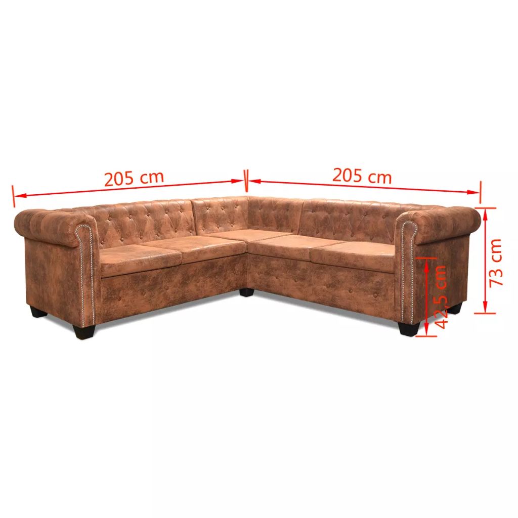 Canapea Chesterfield din piele artificială, 5 locuri, maro