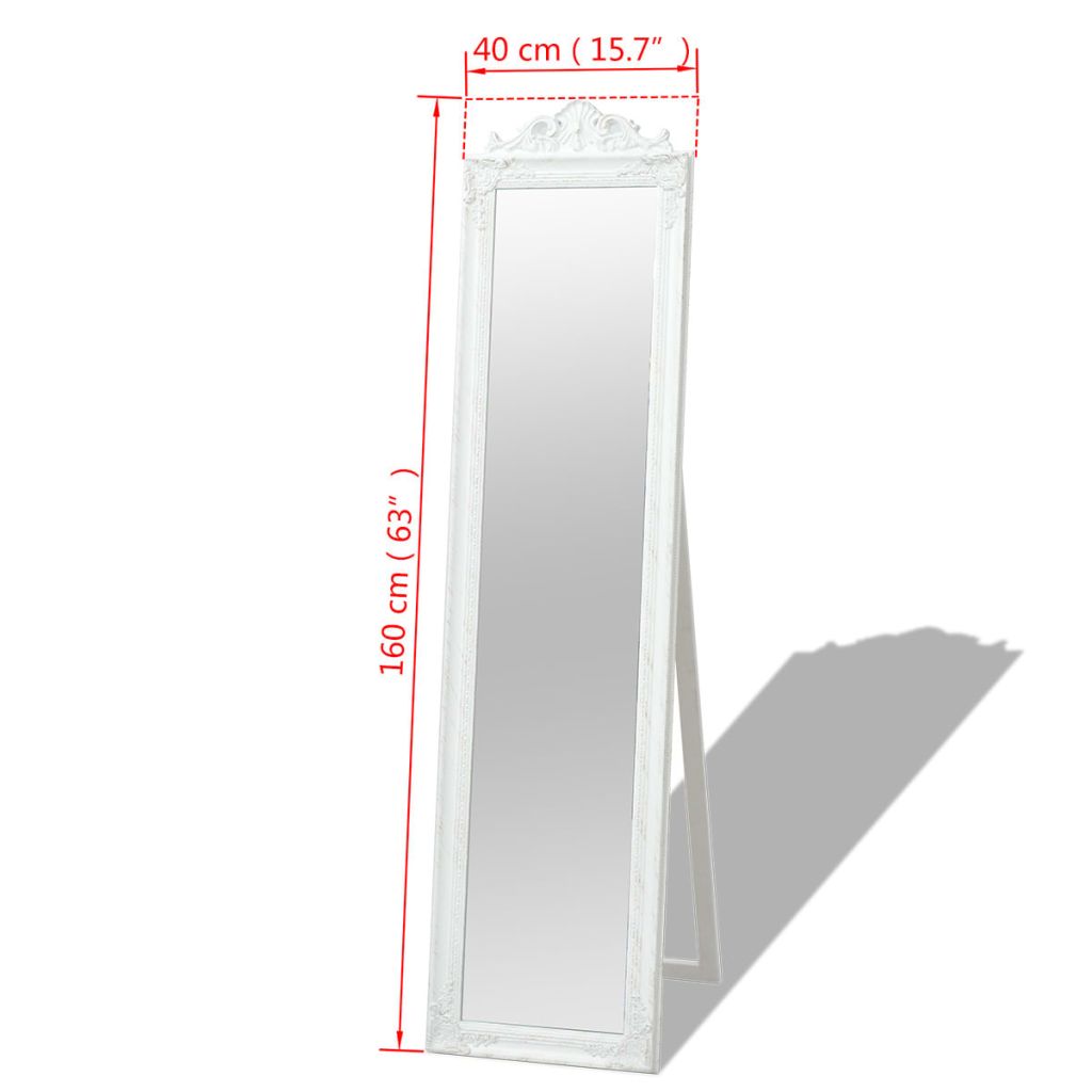 Oglindă în stil baroc independentă, alb, 160 x 40 cm