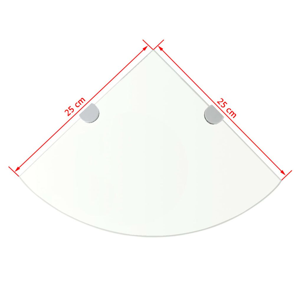 Raft de colț din sticlă transparentă cu suporți crom 25 x 25 cm