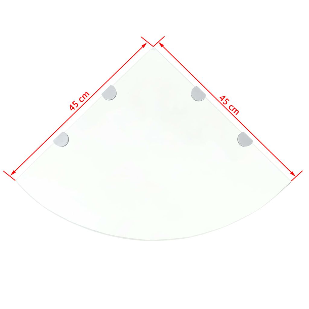 Raft de colț sticlă transparentă cu suporți de crom, 45 x 45 cm