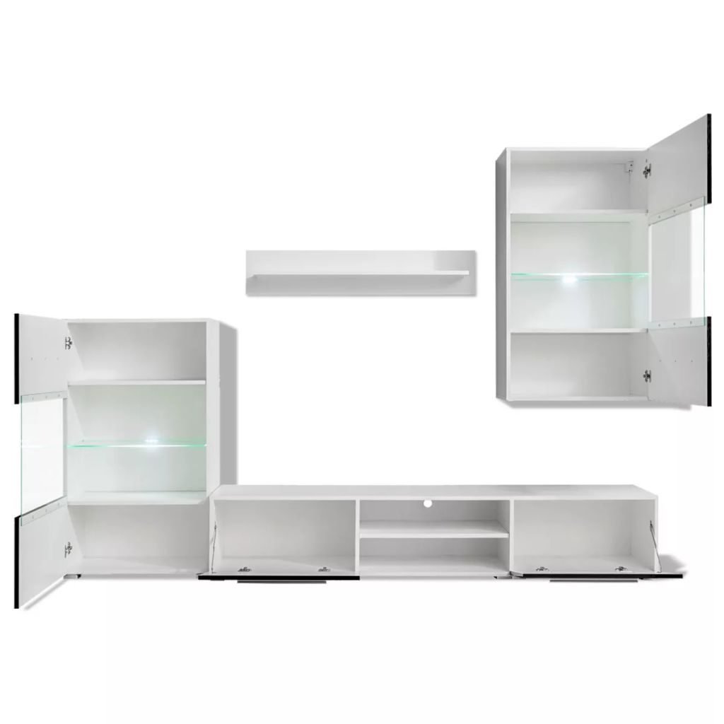 Set mobilier comodă TV de perete, 5 piese, iluminare LED, negru