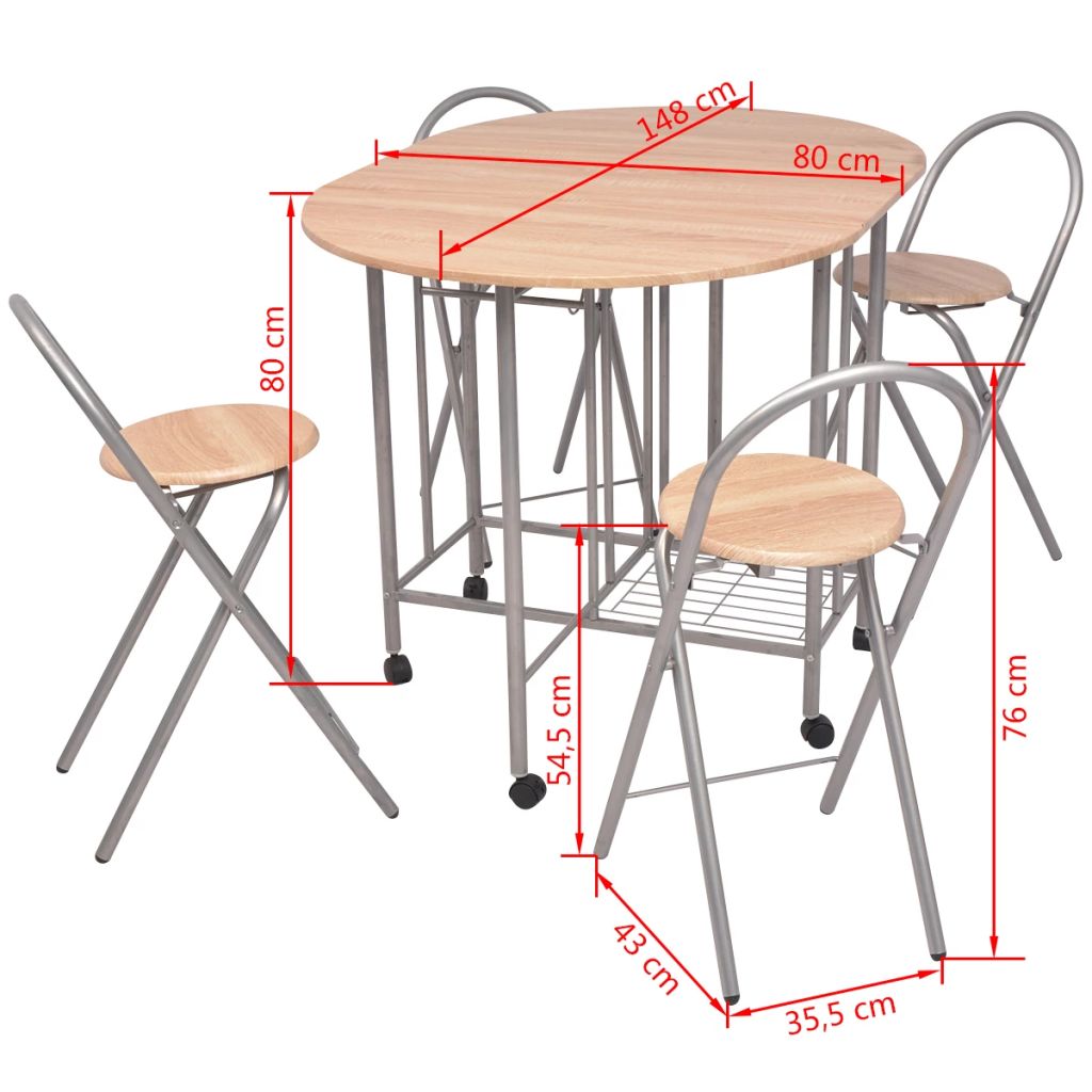 Set masă și scaune de bucătărie pliabile din MDF, 5 piese