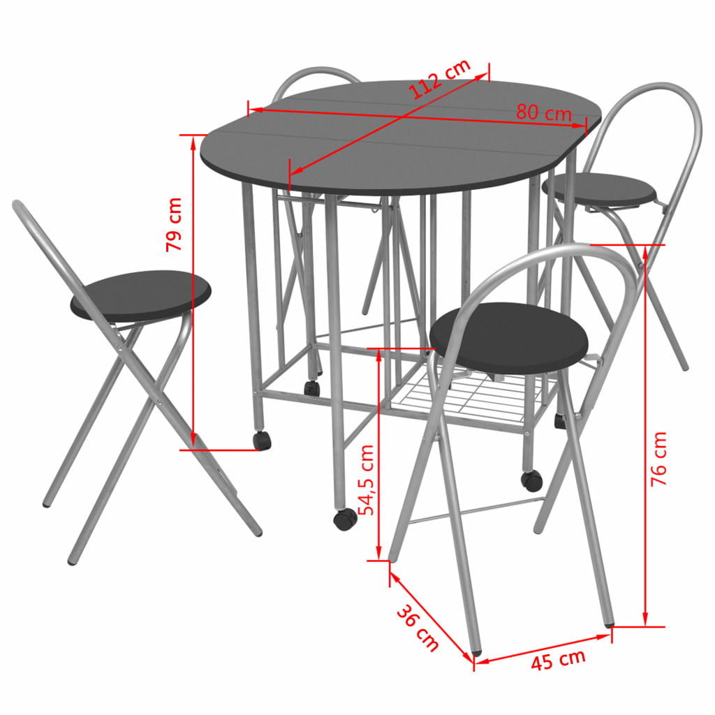 Set masă și scaune de bucătărie pliante MDF, negru, 5 piese