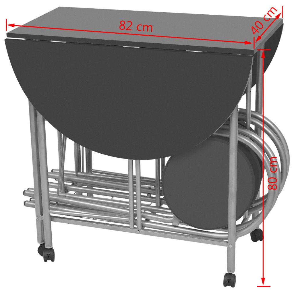 Set masă și scaune de bucătărie pliante MDF, negru, 5 piese