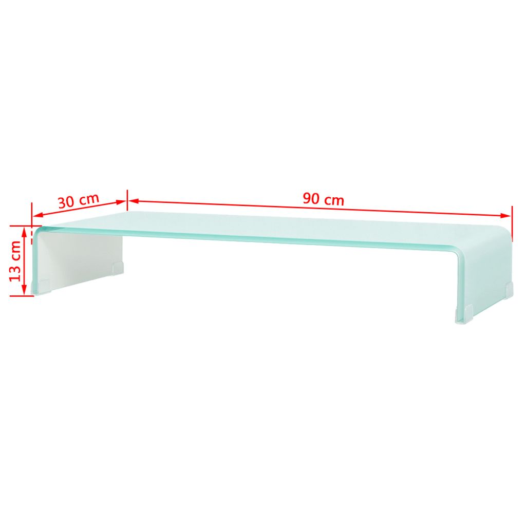 Stativ TV/monitor din sticlă albă, 90 x 30 x 13 cm