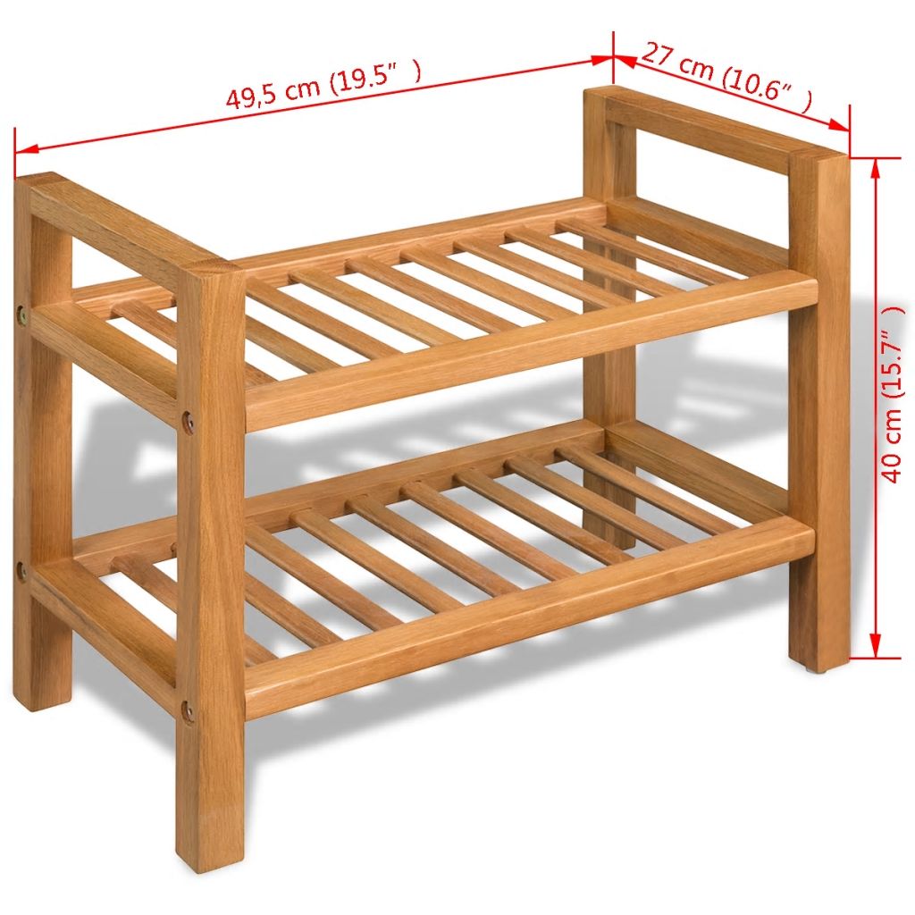 Pantofar cu 2 rafturi, 49,5 x 27 x 40 cm, lemn masiv de stejar