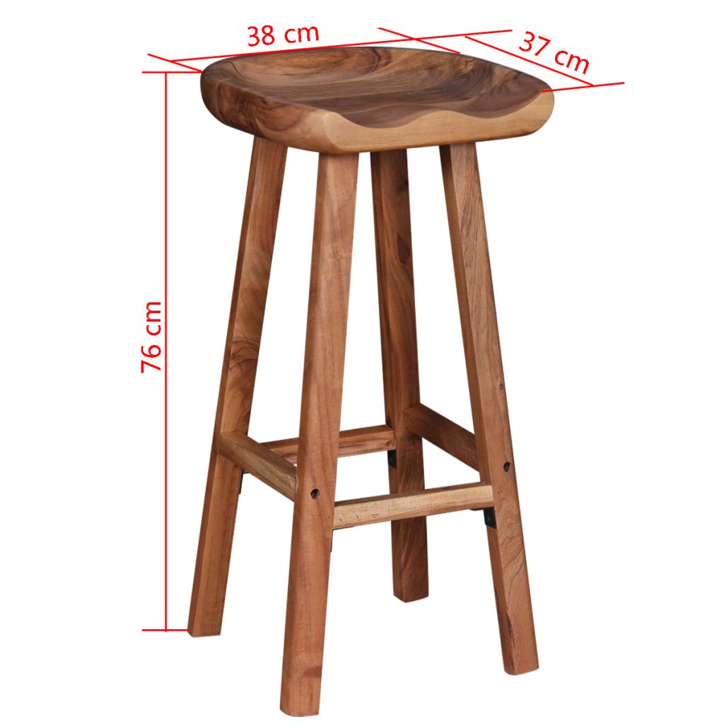 Scaune de bar, lemn masiv de acacia, 38 x 37 x 76 cm, 2 buc.