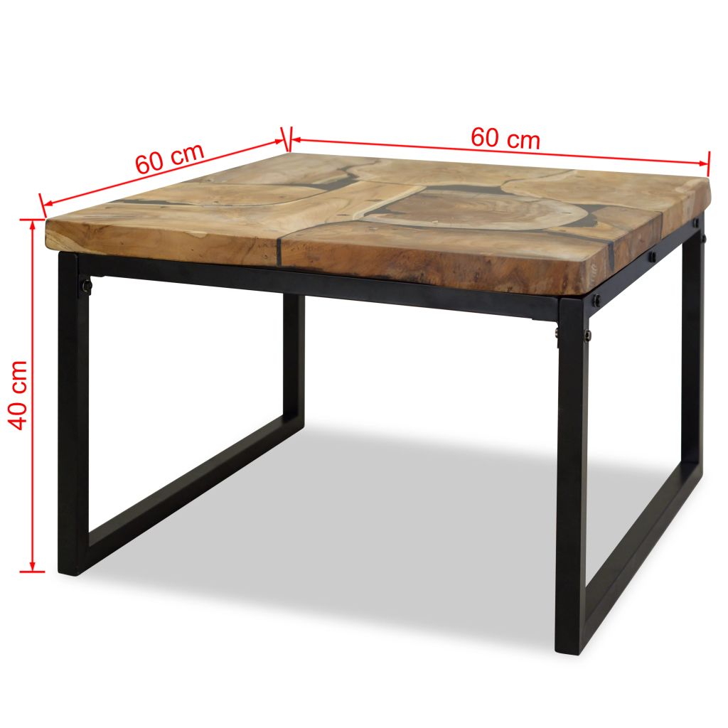 Măsuță de cafea din tec și rășină, 60 x 60 x 40 cm