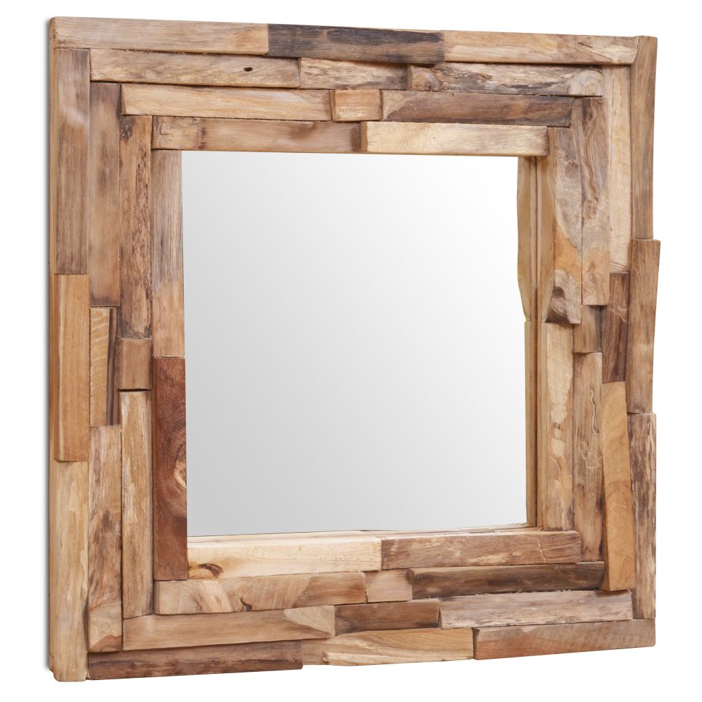 Oglindă decorativă din lemn de tec, 60 x 60 cm, pătrat