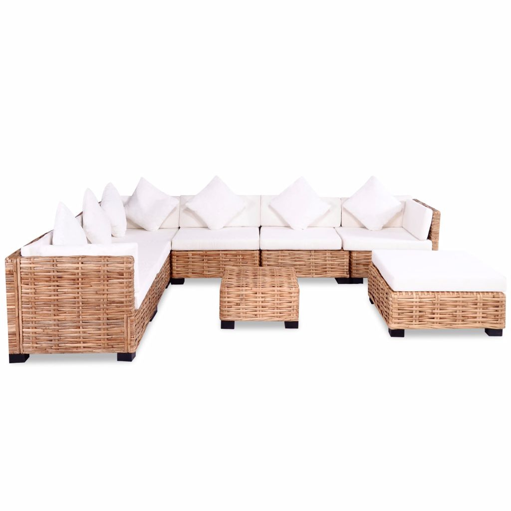 Set mobilier cu canapea 27 piese, culoare naturală, ratan