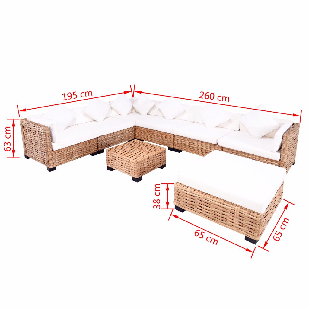 Set mobilier cu canapea 27 piese, culoare naturală, ratan