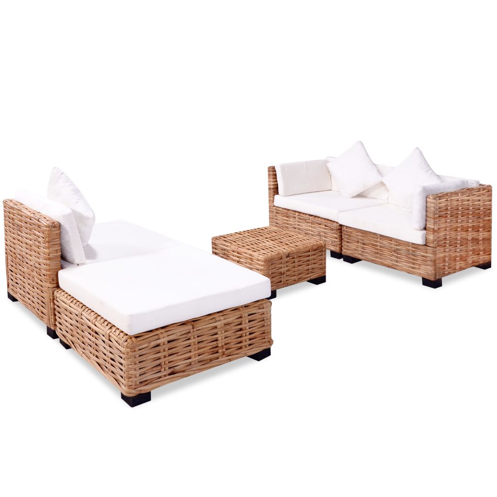 Set mobilier cu canapea 14 piese, culoare naturală, ratan