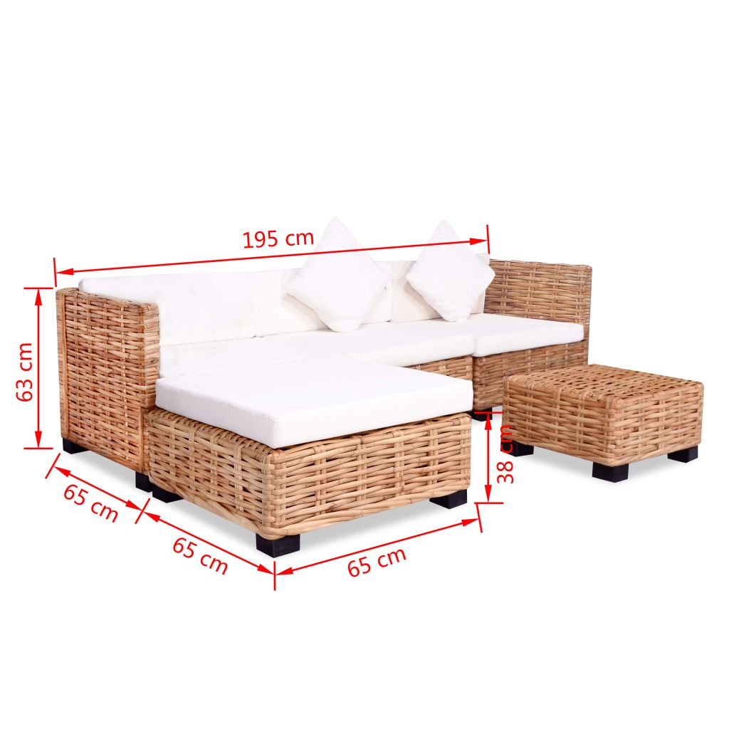 Set mobilier cu canapea 14 piese, culoare naturală, ratan