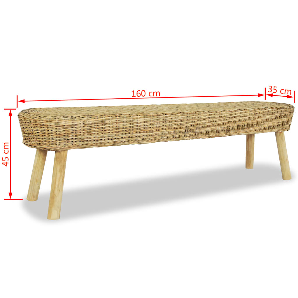 Bancă pentru hol, 160 x 35 x 45 cm, ratan natural