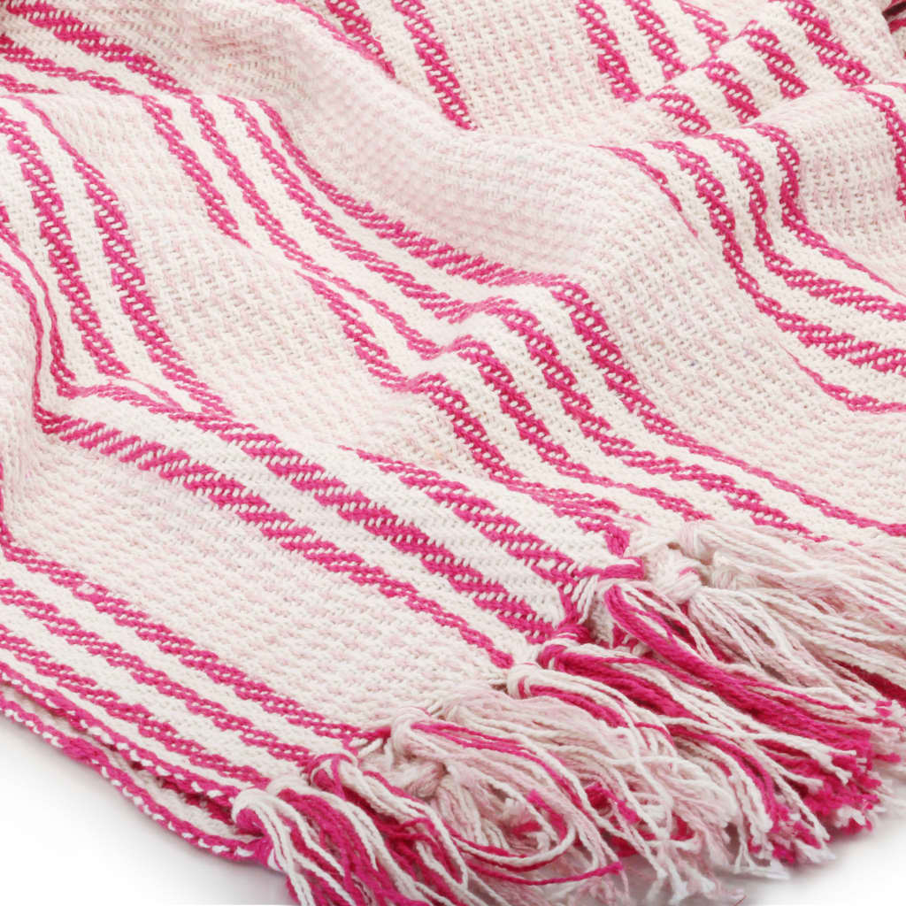 Pătură decorativă cu dungi, bumbac, 160 x 210 cm, roz și alb