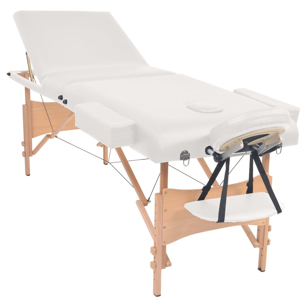 Set taburet și masă masaj pliabilă 3 zone, grosime 10 cm, alb