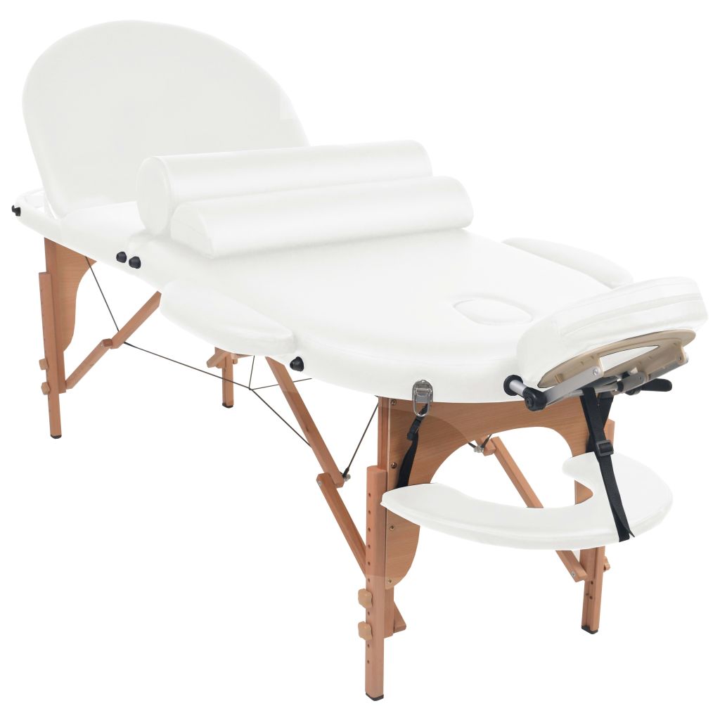 Masă masaj pliabilă cu 2 perne, 10 cm grosime, oval, Alb