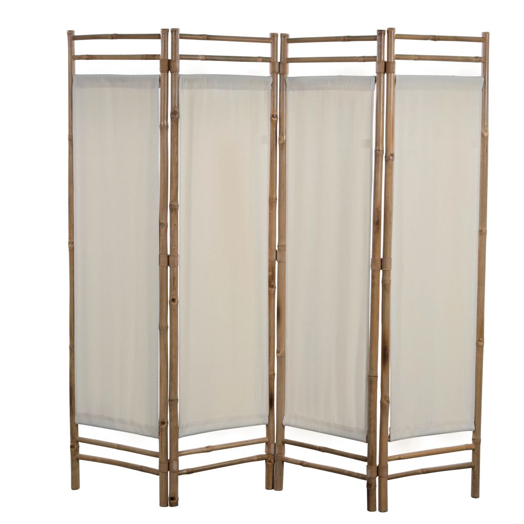 Paravan de cameră pliabil cu 4 panouri, bambus și pânză, 160 cm