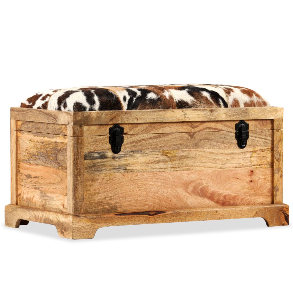 Bancă depozitare piele naturală, Lemn masiv mango 80x44x44 cm