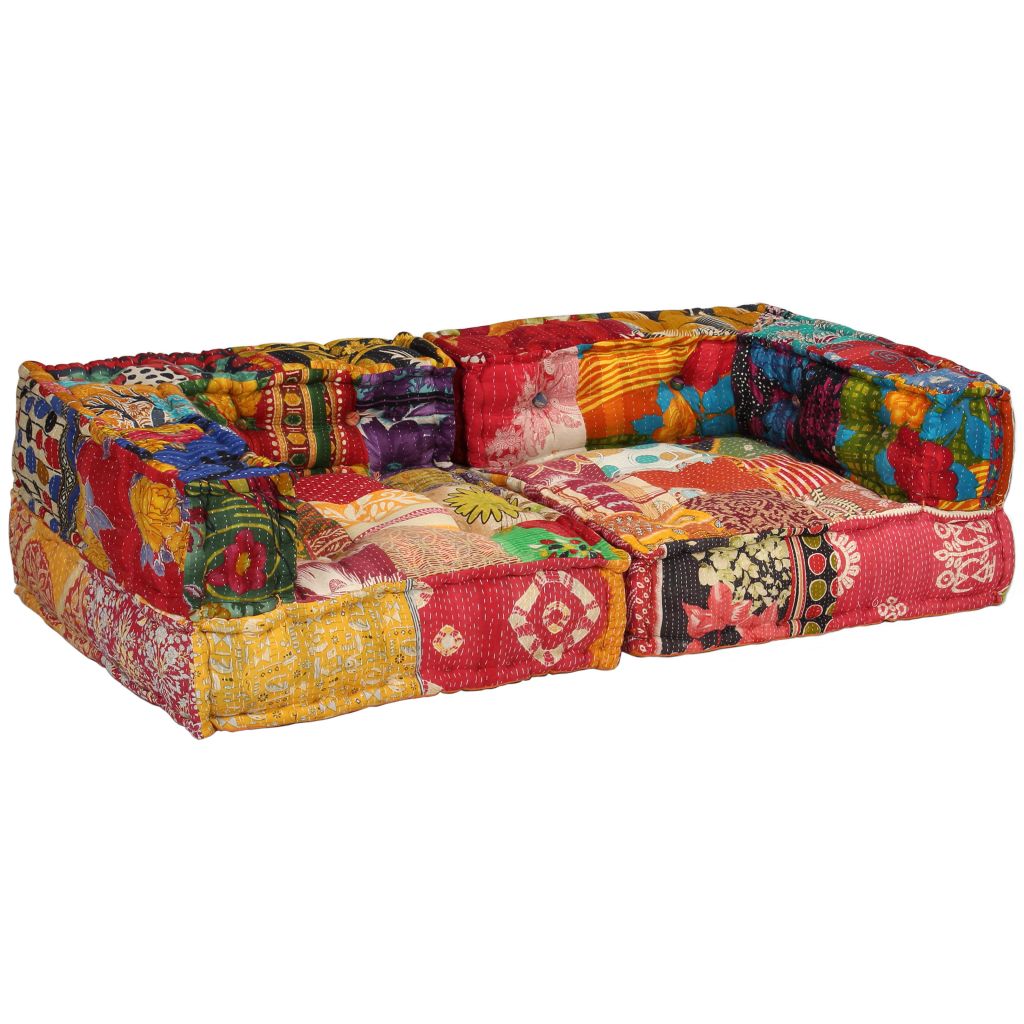 Canapea modulară cu 2 locuri, brațe, material textil, patchwork