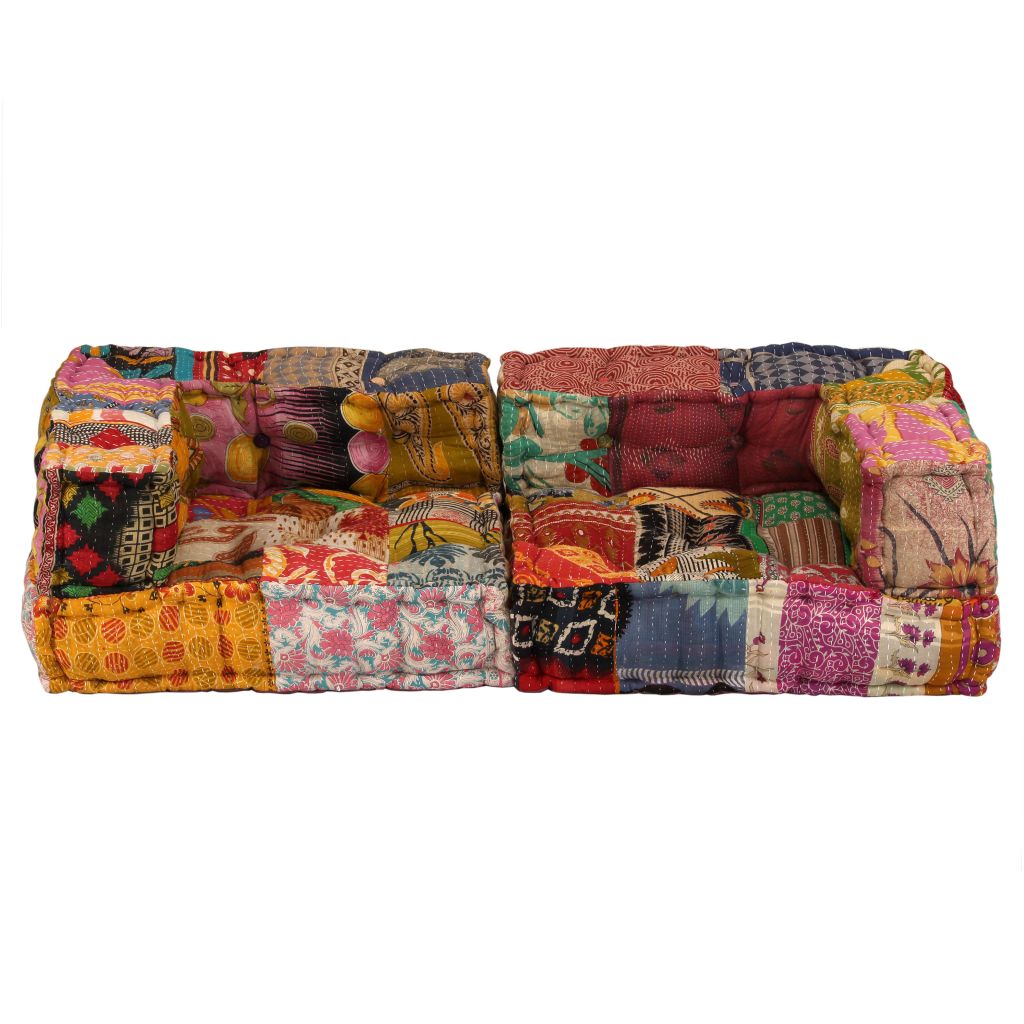 Canapea modulară cu 2 locuri, brațe, material textil, patchwork