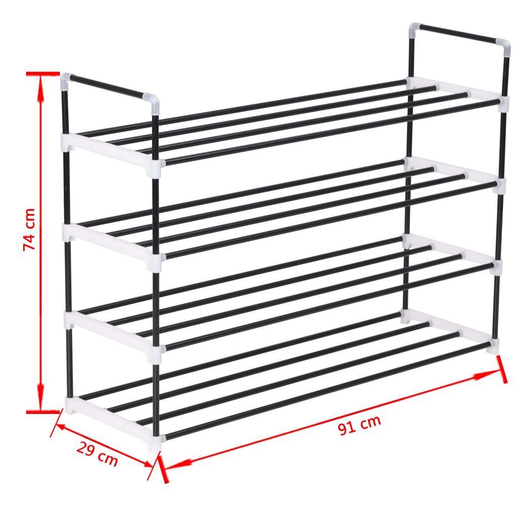 Raft încălțăminte cu 4 etajere din metal și plastic, Negru