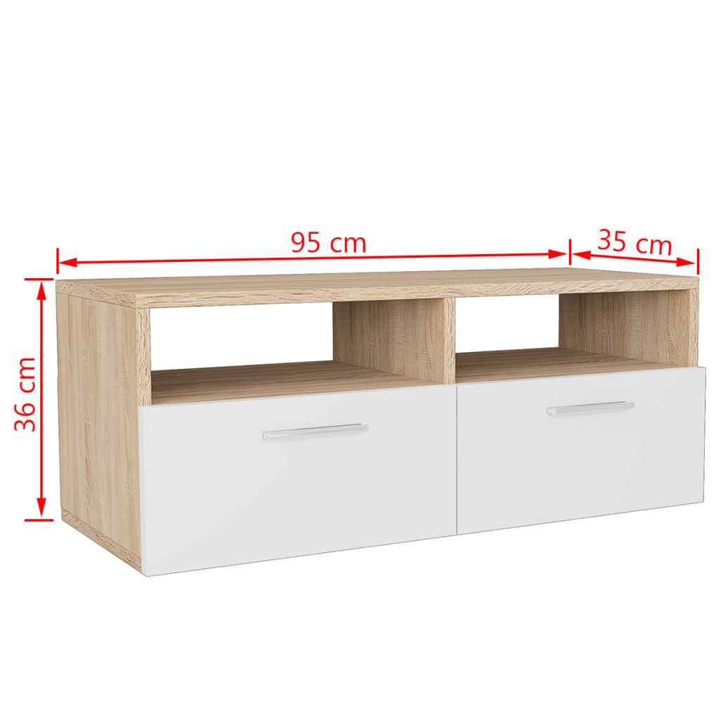 Comodă TV, PAL, 95 x 35 x 36 cm, culoarea stejarului și alb