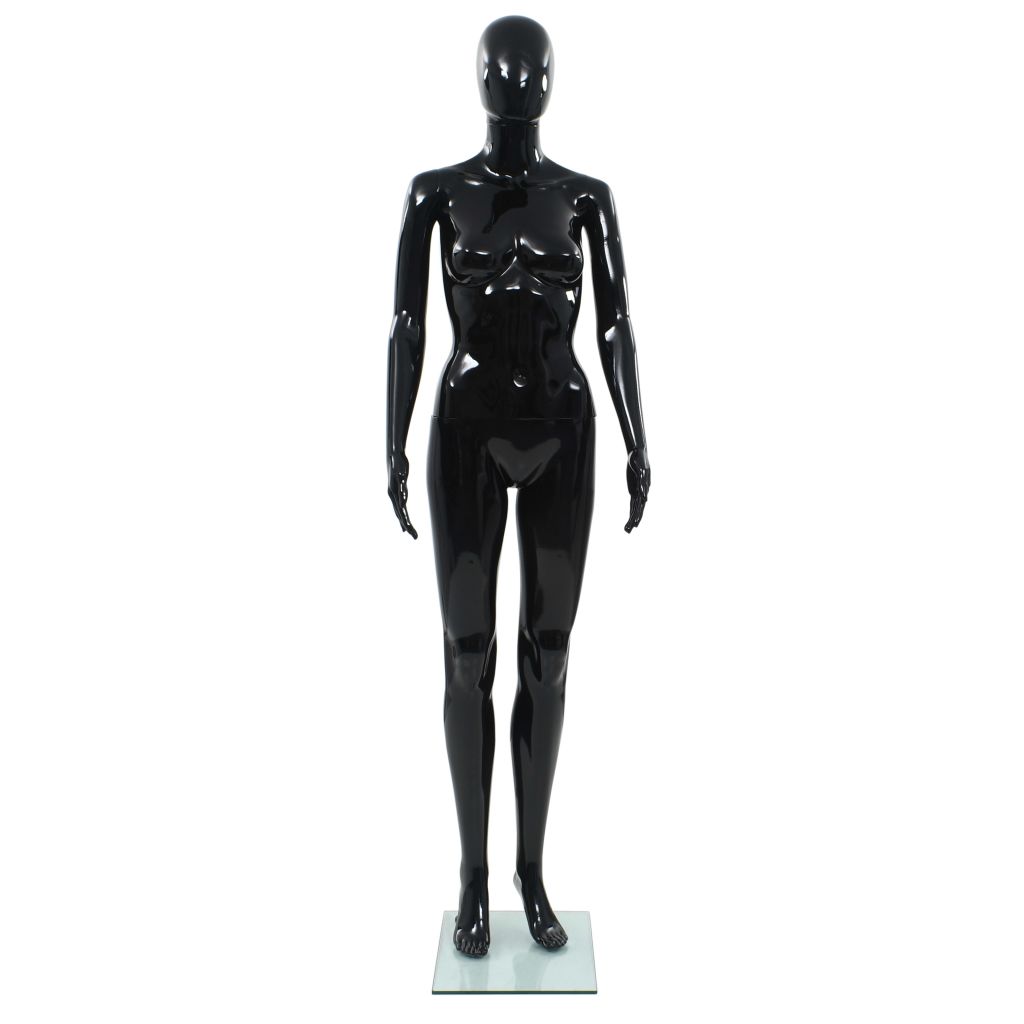 Corp manechin feminin, suport din sticlă, Negru lucios 175 cm