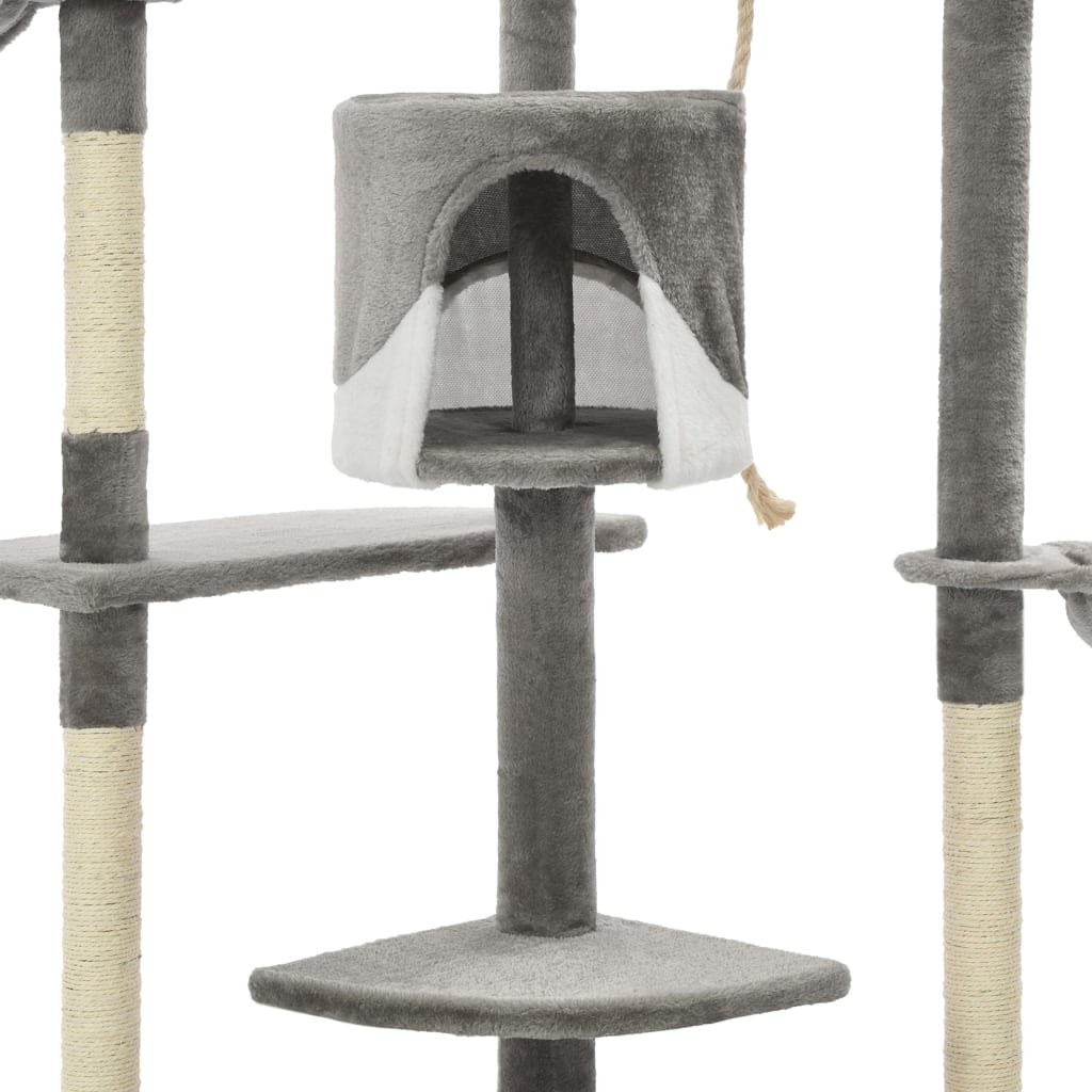 Ansamblu pisici cu stâlpi din funie de sisal 203 cm, Gri și Alb