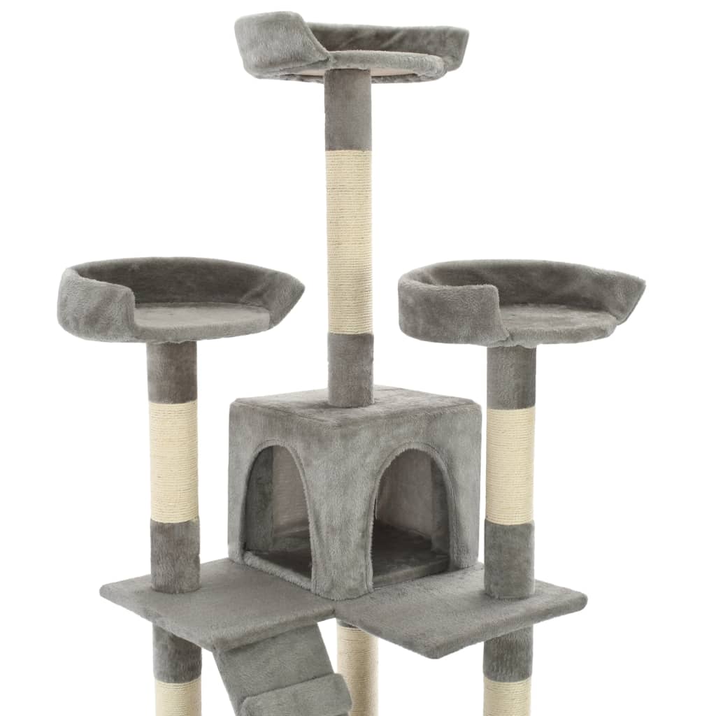 Ansamblu pentru pisici cu stâlpi funie sisal, 170 cm, gri