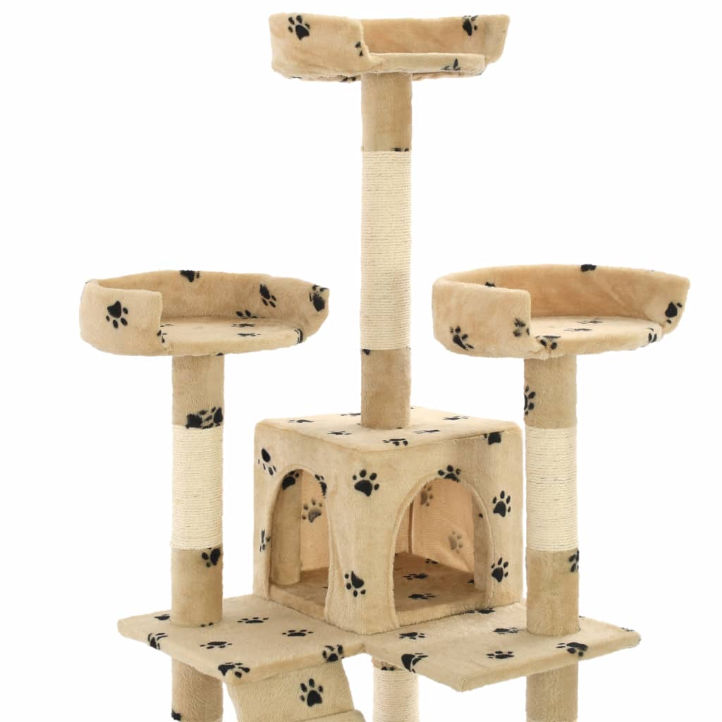 Ansamblu pisici cu funie sisal, 170 cm, imprimeu lăbuțe, bej