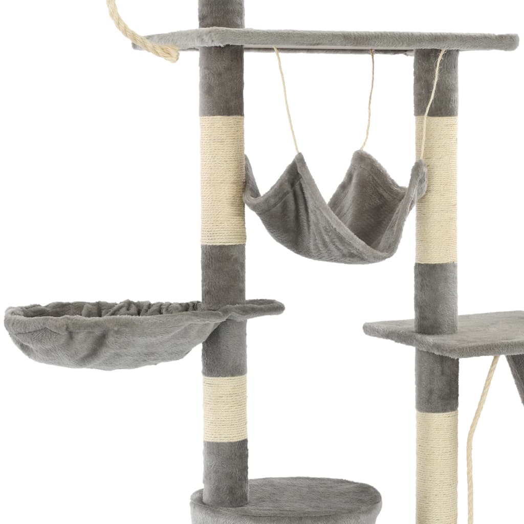 Ansamblu pentru pisici, stâlpi din funie sisal, 230-250 cm, gri