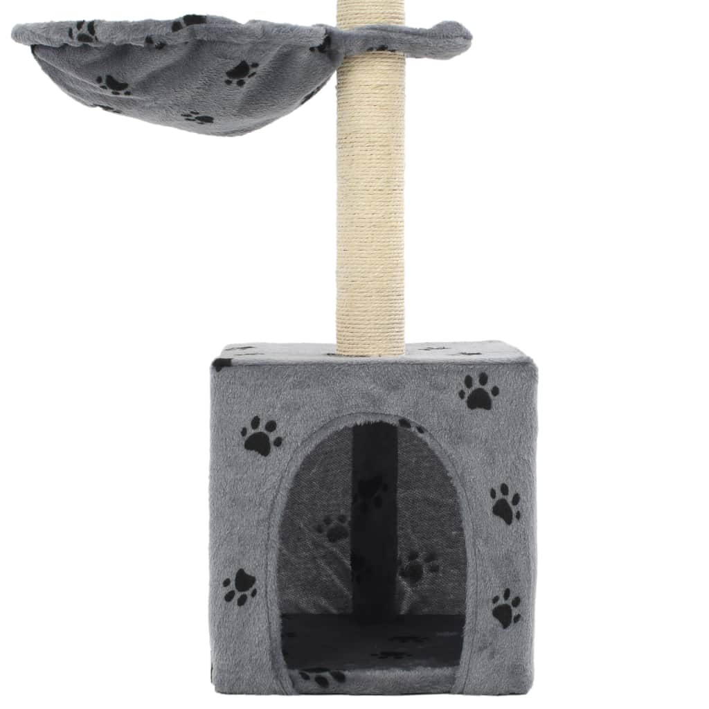 Ansamblu pisici cu funie de sisal, 105 cm, imprimeu lăbuțe, gri