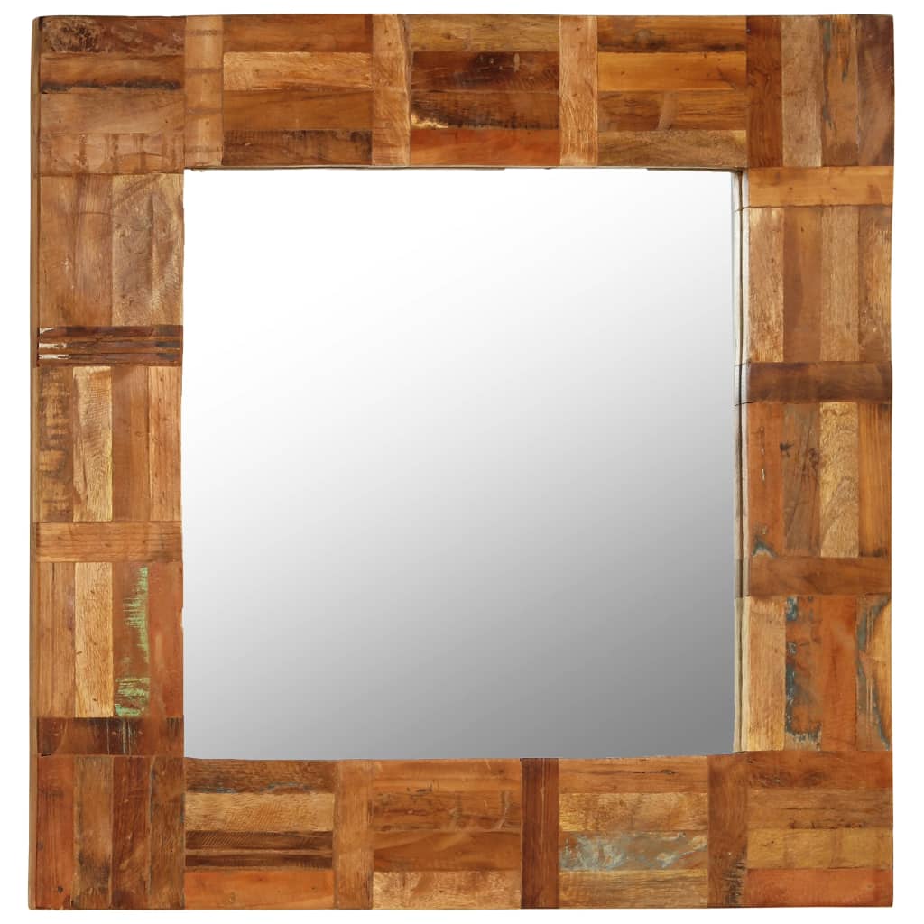 Oglindă de perete, lemn masiv reciclat, 60 x 60 cm
