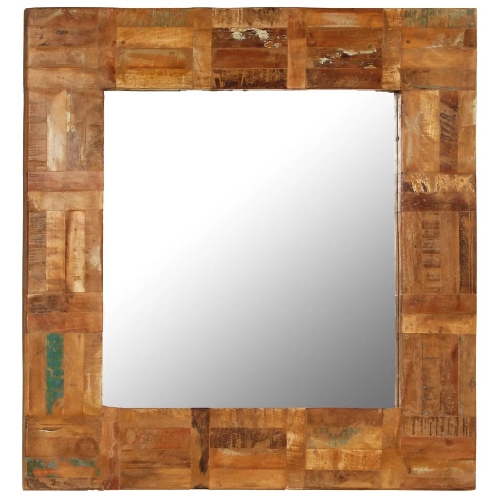 Oglindă de perete, lemn masiv reciclat, 60 x 60 cm