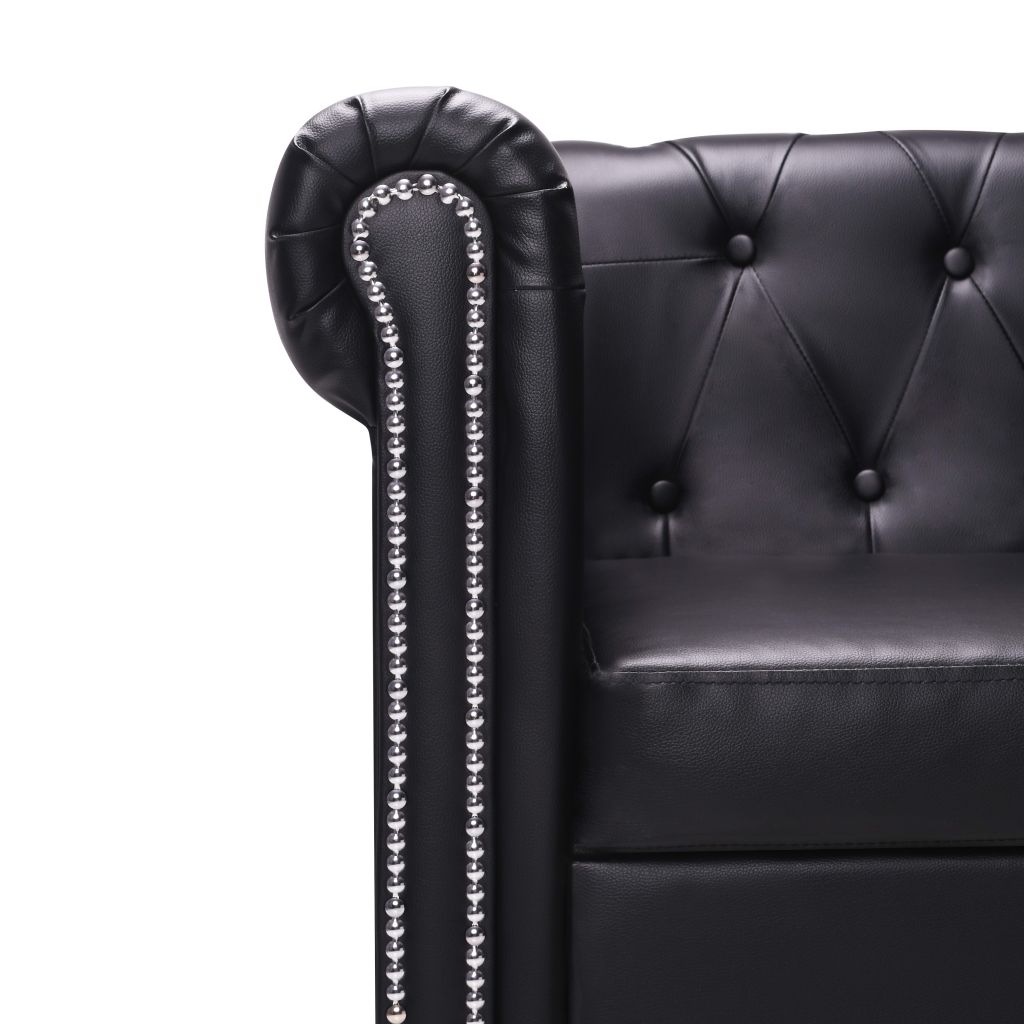 Canapea Chesterfield în formă de L, piele artificială, negru