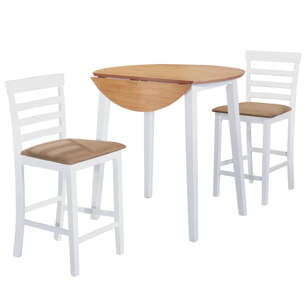 Set masă și scaune de bar 3 piese lemn masiv natural și alb