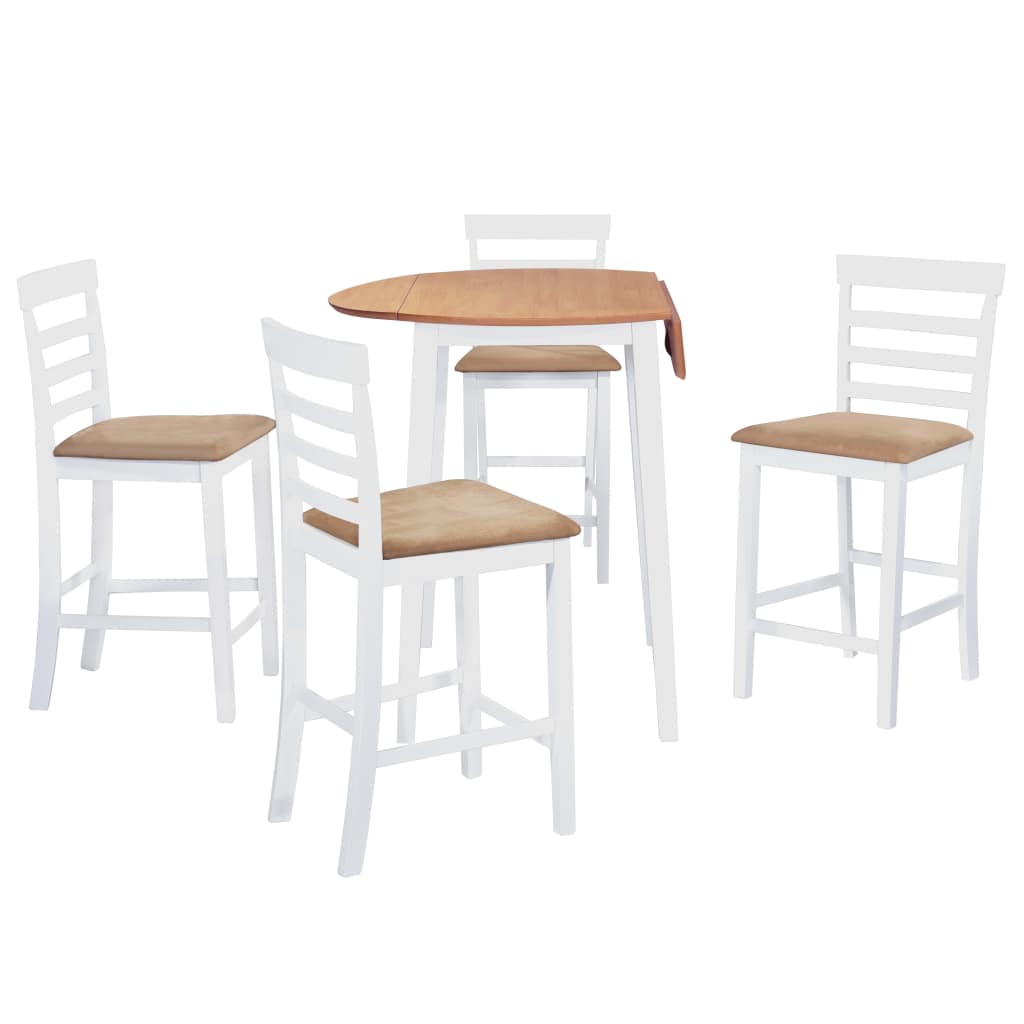 Set masă și scaune de bar, 5 piese, lemn masiv, natural și alb