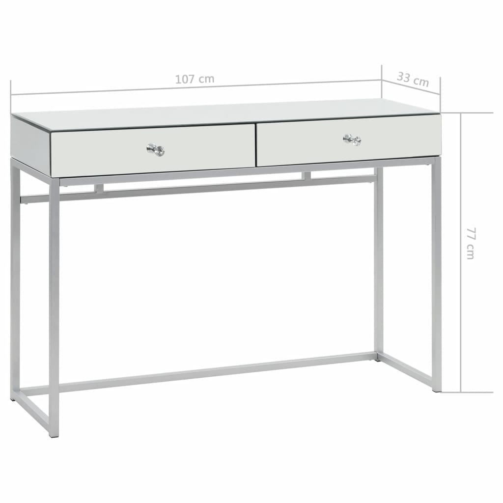 Masă consolă tip oglindă, oțel și sticlă, 107 x 33 x 77 cm