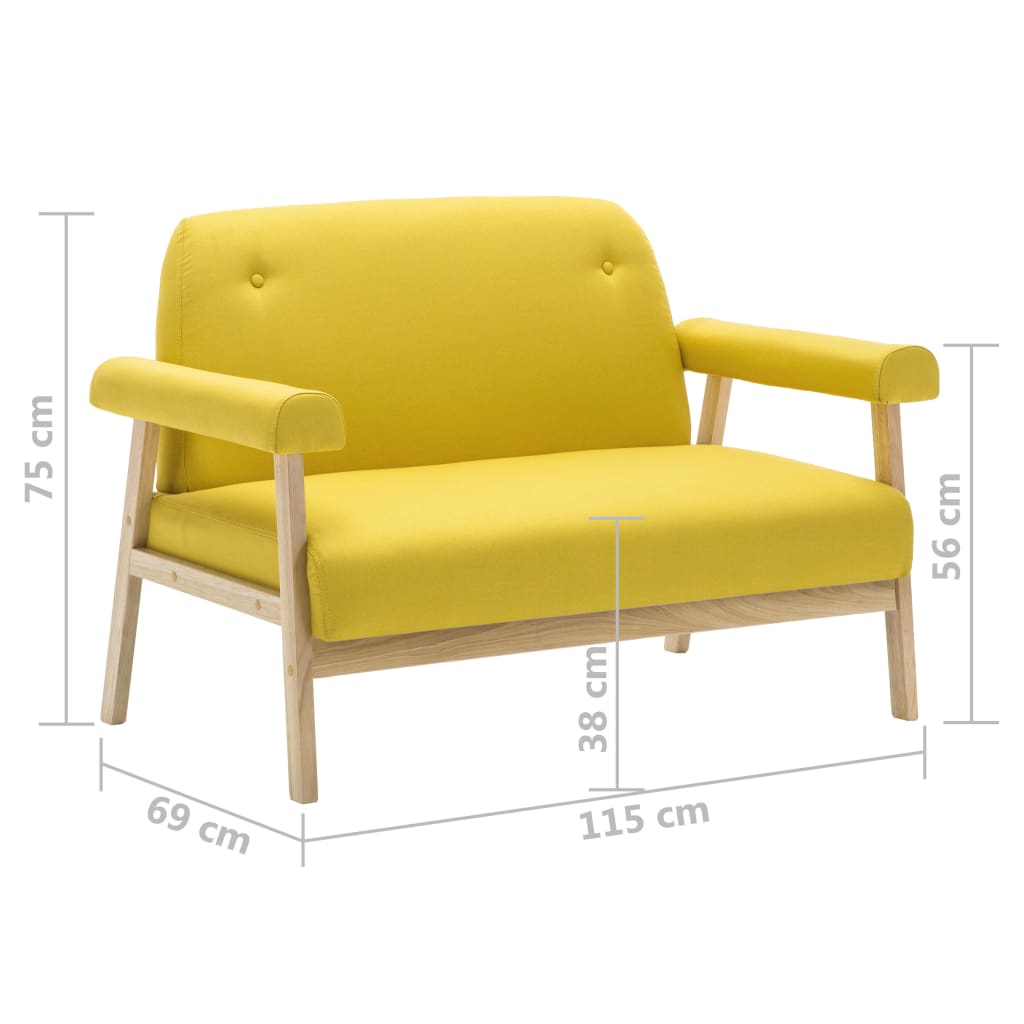 Canapea cu 2 locuri, material textil, galben