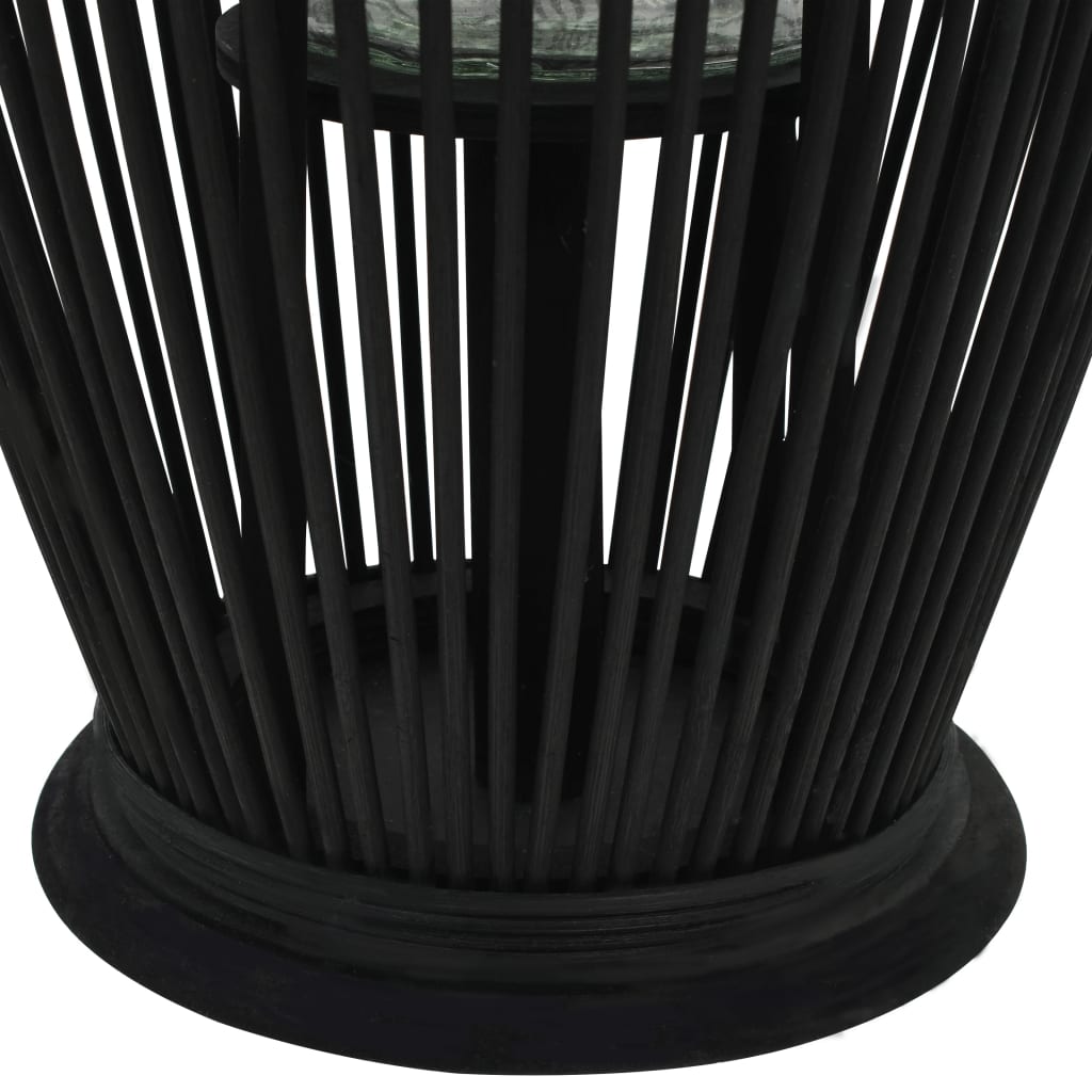 Suport de lumânări suspendat tip felinar, negru, 60 cm, bambus