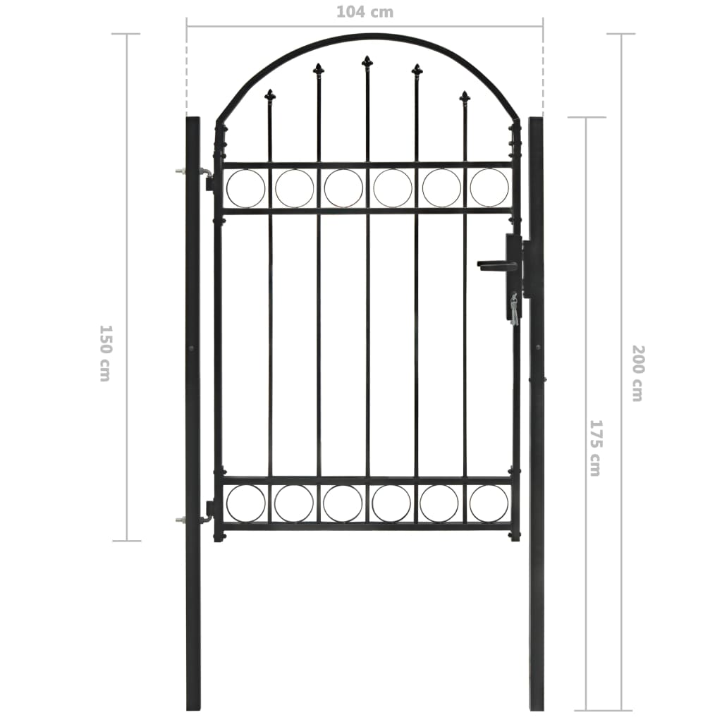 Poartă de gard cu arcadă, negru, 100 x 150 cm, oțel