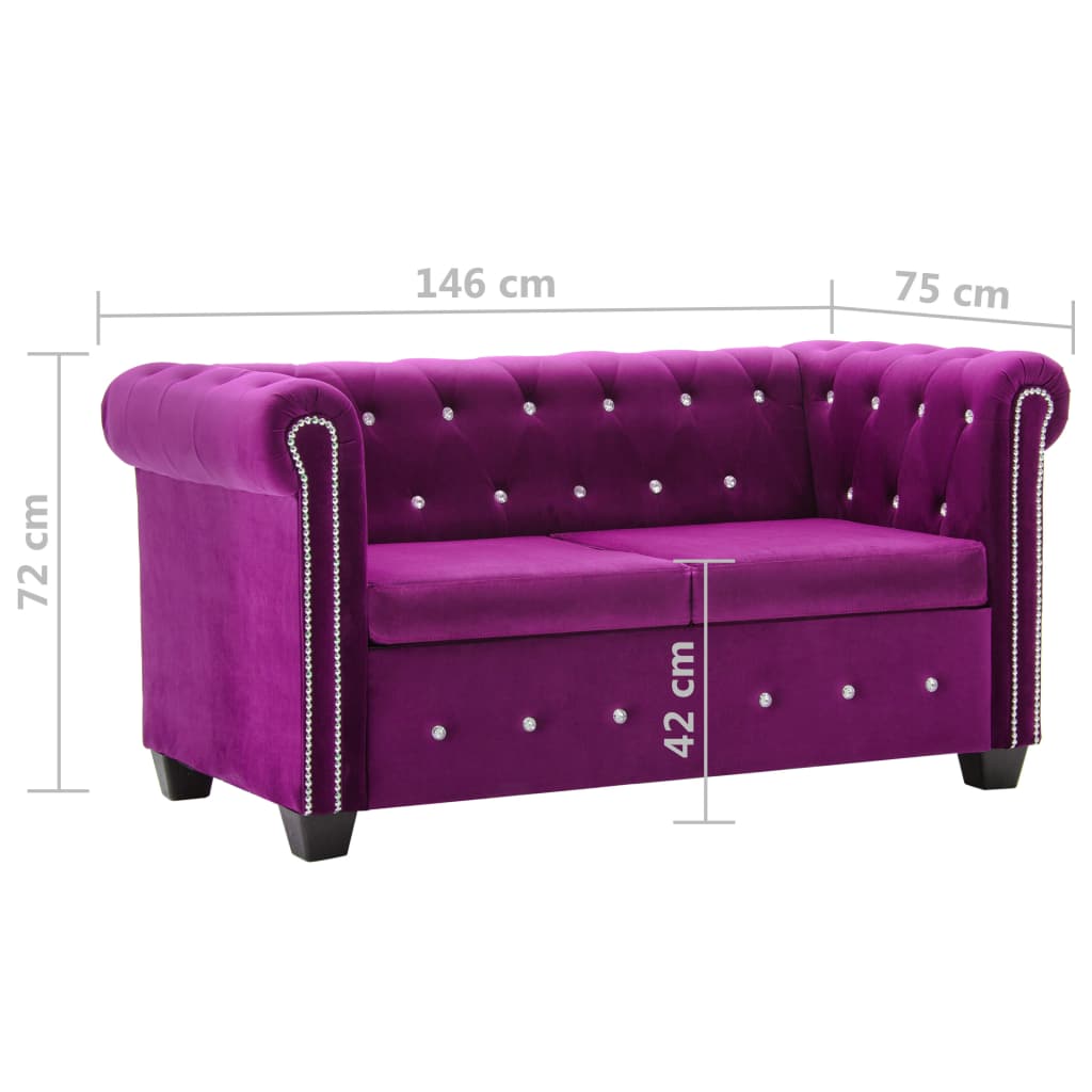 Canapea Chesterfield 2 locuri, catifea, 146x75x72 cm, violet