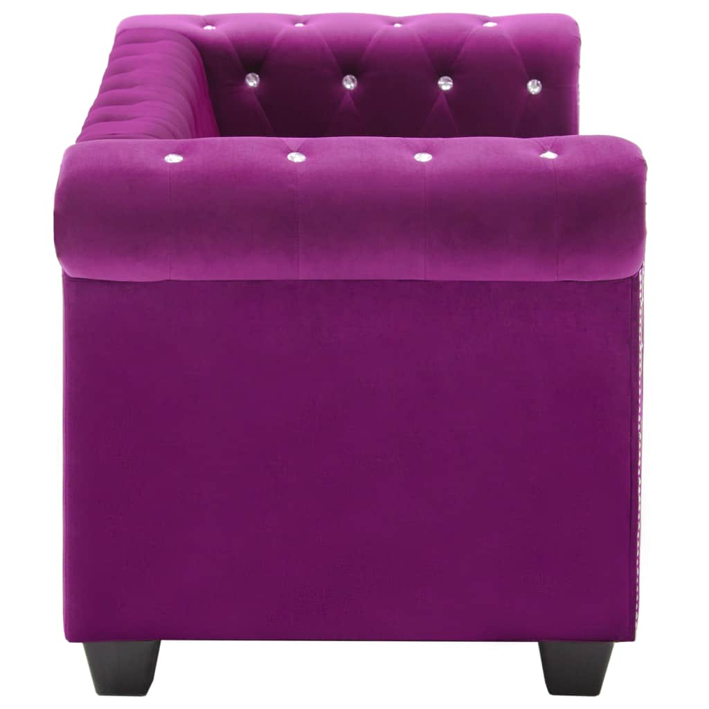 Canapea Chesterfield 2 locuri, catifea, 146x75x72 cm, violet