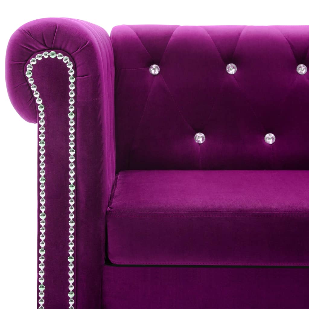 Canapea Chesterfield 2 locuri, catifea, 146x75x72 cm, violet