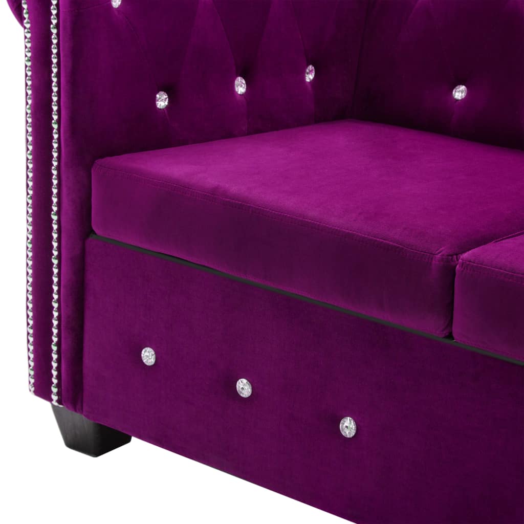 Canapea Chesterfield 2 locuri, catifea, 146x75x72 cm, violet